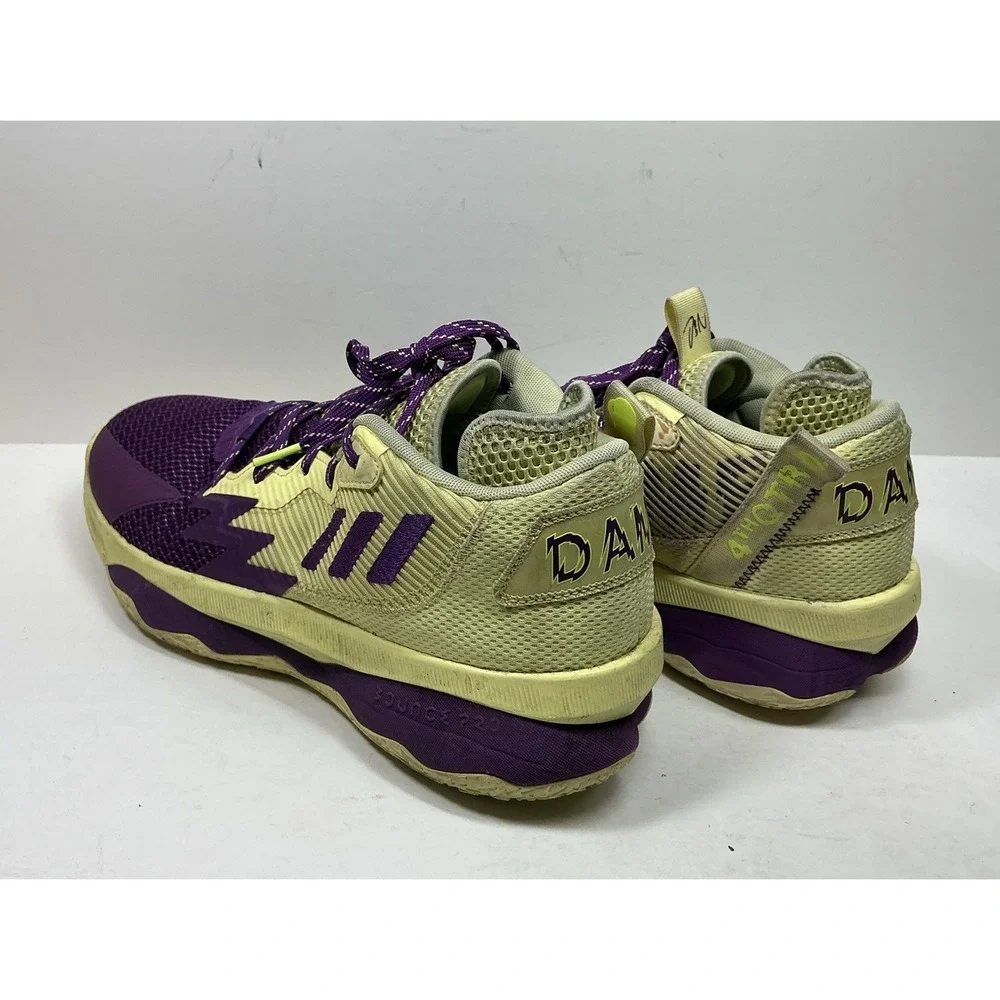 ADIDAS Dame 8 Mens 4th Quarter KO Basketball Shoe Sz 10.5 Yellow Purple Sneakers